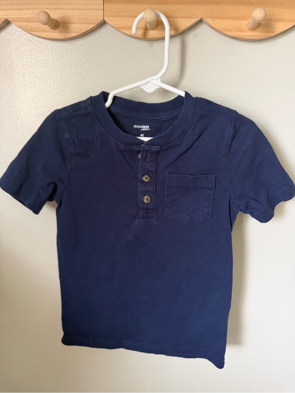 Simple Joys by Carter's Boys 4T Navy Henley Short Sleeve Cotton Tee Pocket